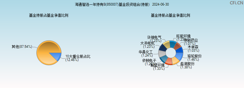 海通智选一年持有B(850007)基金投资组合(持股)图